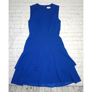 CALVIN KLEIN Womens Sz 6 Blue Ruffled Zippered Darted Tiered Sleeveless Dress